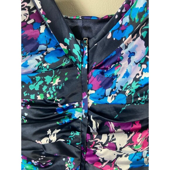 EXPRESS Dress Ruched Satin Navy Purple Floral Cocktail Dress 6 - Picture 5 of 9